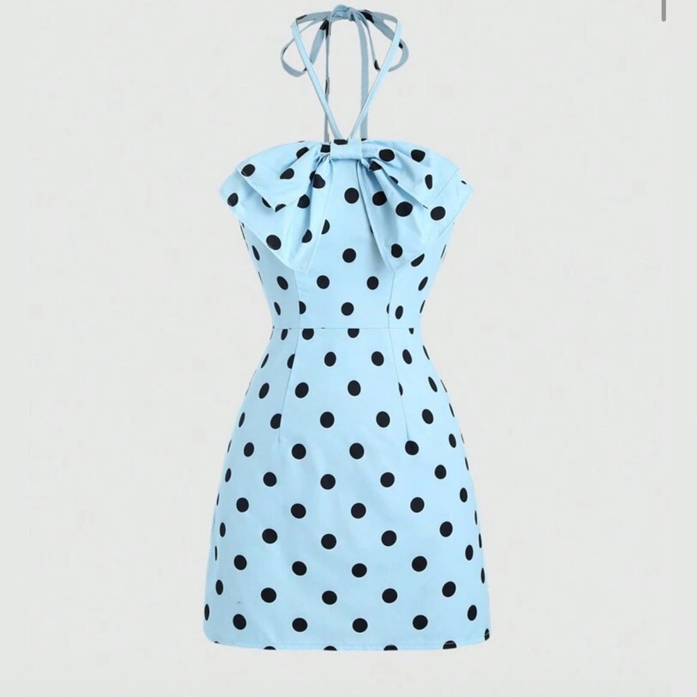 SHEIN Light Blue Polka Dot Mini Dress